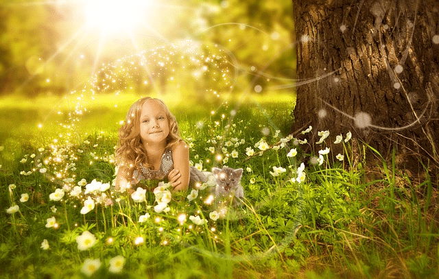 girl, beautiful flowers, child, child happy