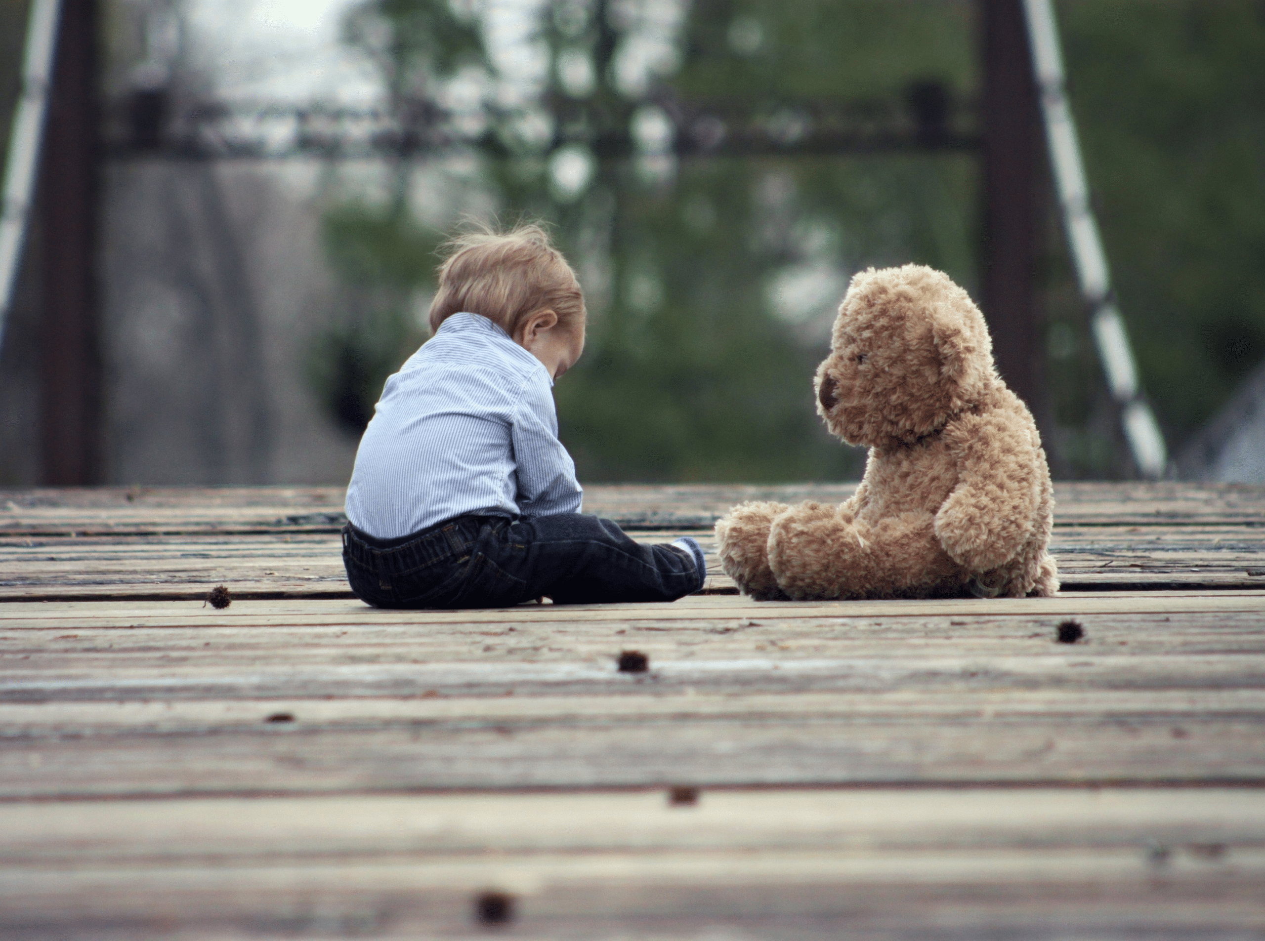 sad child, toddler with teddy bear, depressed toddler